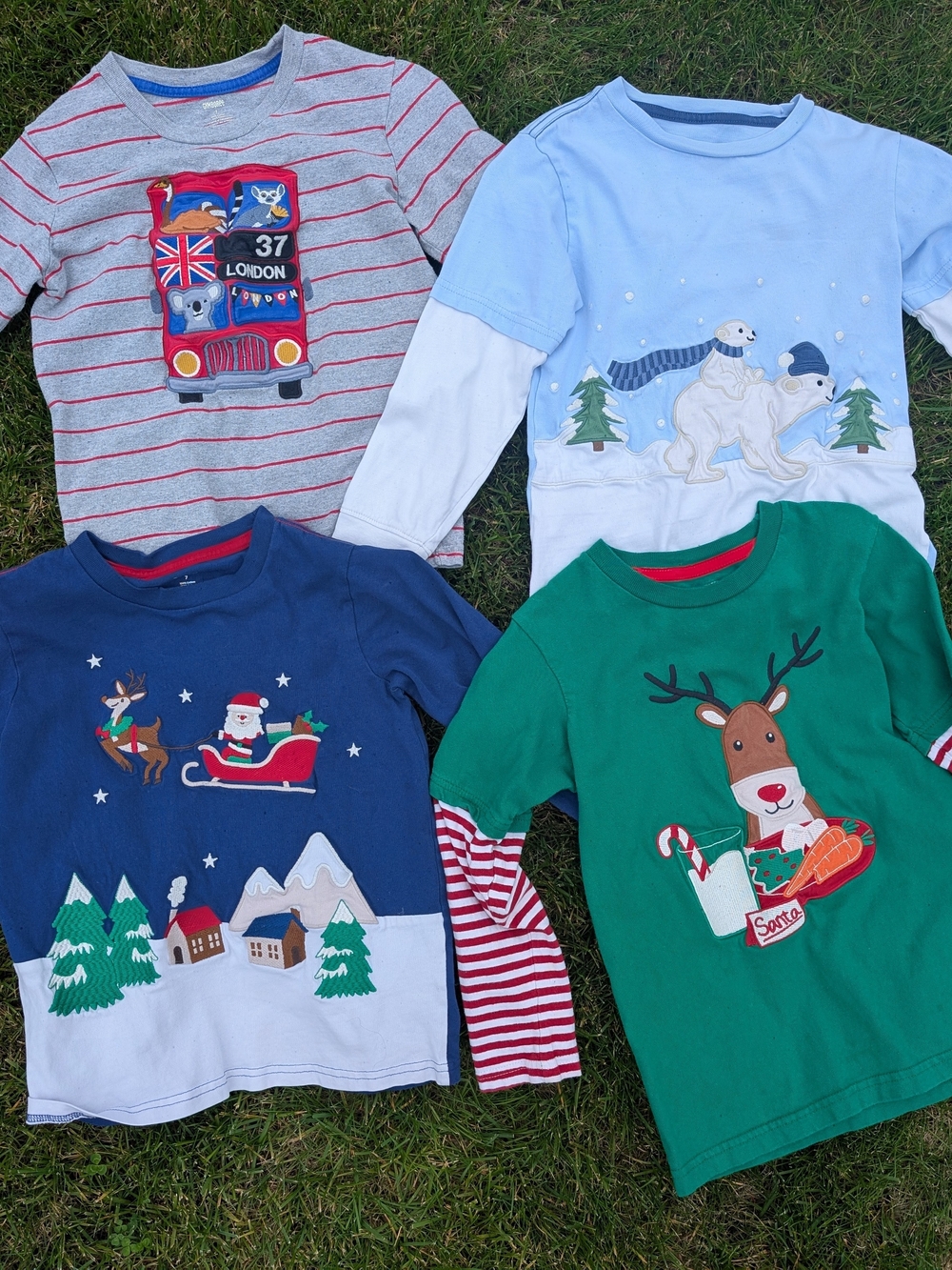Gymboree Kids Long Sleeve Holiday Tops - Gray, Light Blue, Navy, Green